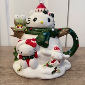 Hello Kitty and Friends Teapot Christmas Snowman Ceramic Blue Sky Holiday Decor